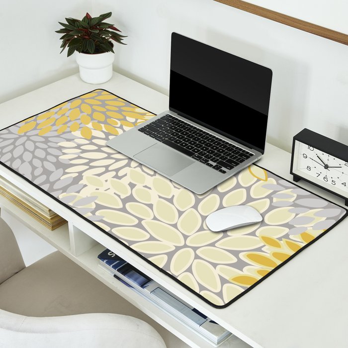 Floral Prints, Soft Yellow and Gray, Modern Print Art Desk Mat Gallery Image 2