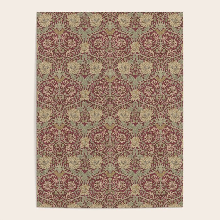 William Morris Honeysuckle & Tulip Red and Gold Poster Gallery Image 4