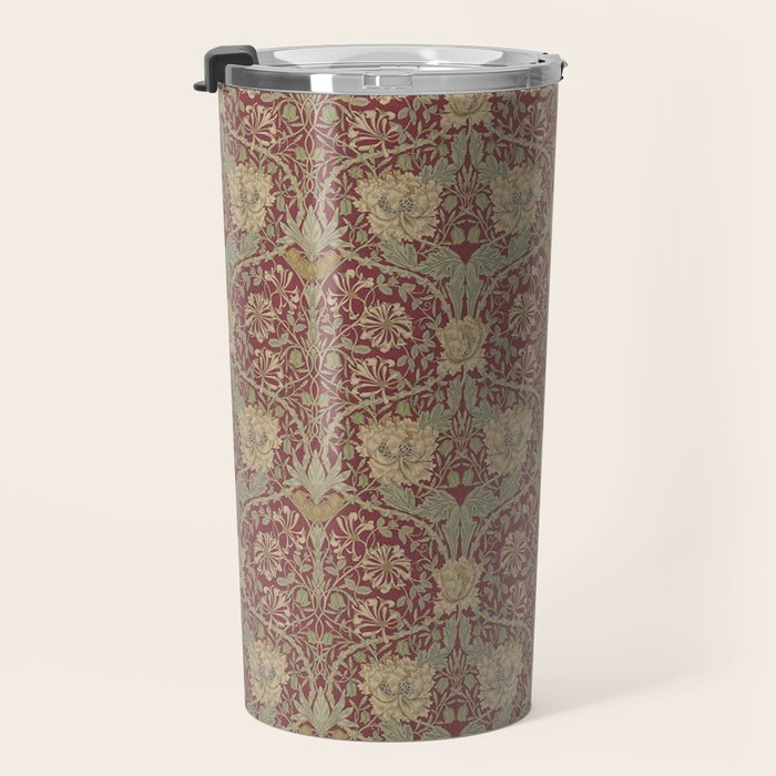 William Morris Honeysuckle & Tulip Red and Gold Travel Mug Gallery Image 3