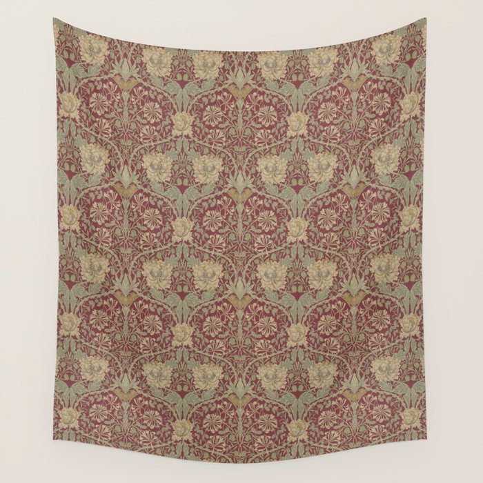 William Morris Honeysuckle & Tulip Red and Gold Wall Tapestry Gallery Image 4