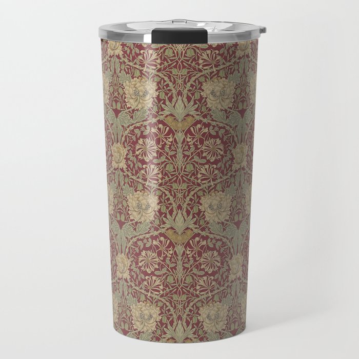 William Morris Honeysuckle & Tulip Red and Gold Travel Mug Gallery Image 1