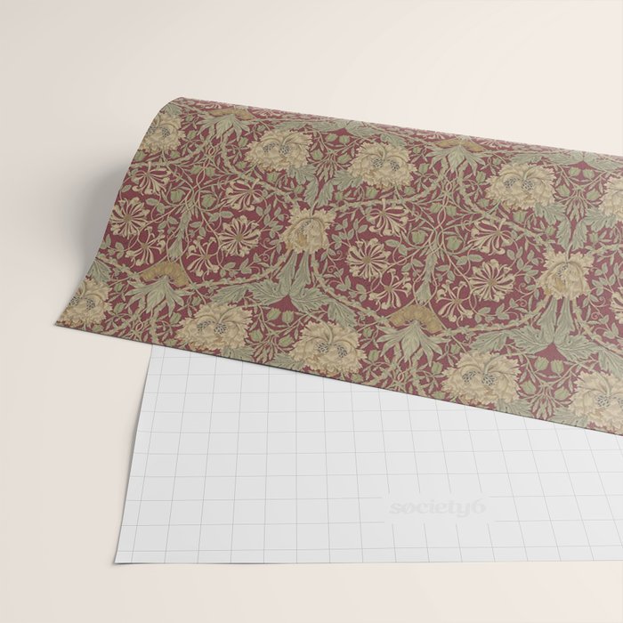 William Morris Honeysuckle & Tulip Red and Gold Wrapping Paper Gallery Image 2