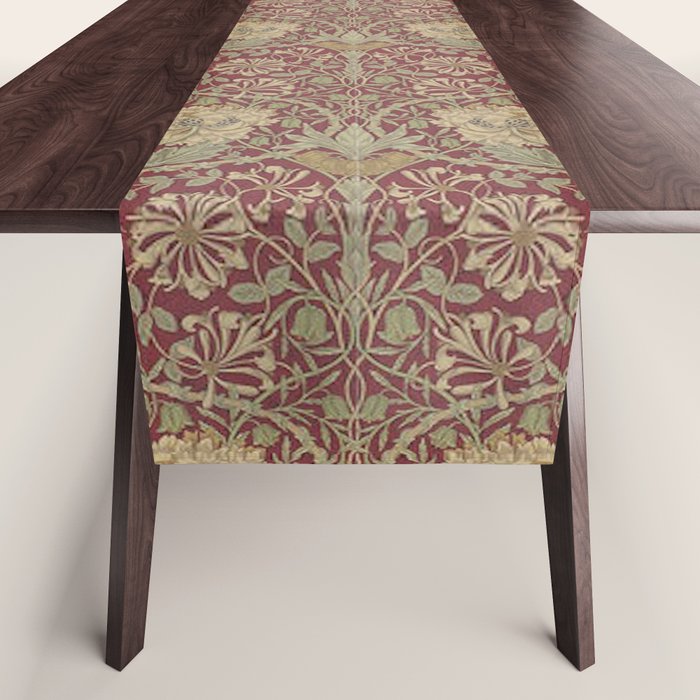 William Morris Honeysuckle & Tulip Red and Gold Table Runner Gallery Image 1