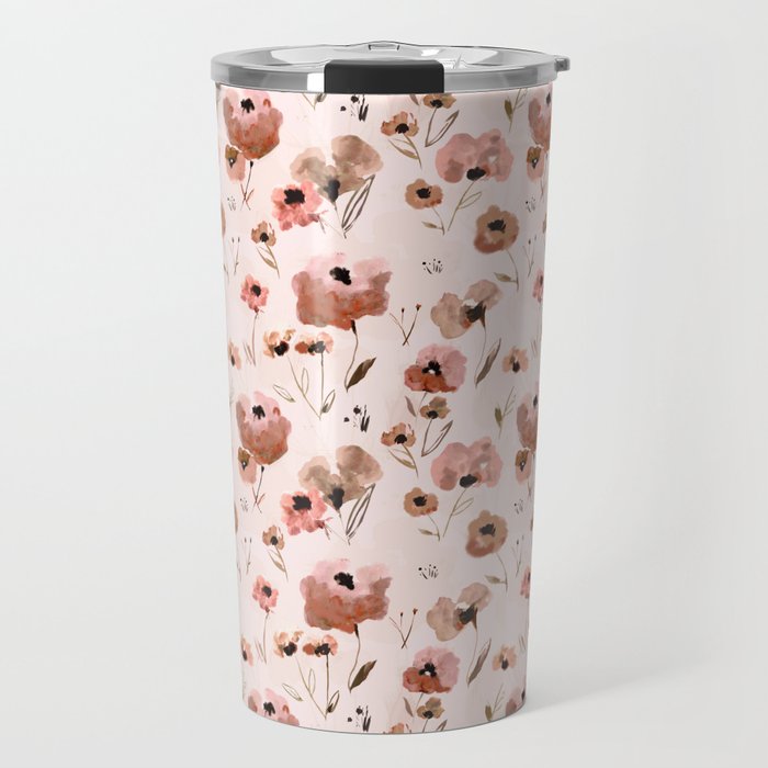 Farmhouse floral - pink Travel Mug Gallery Image 1