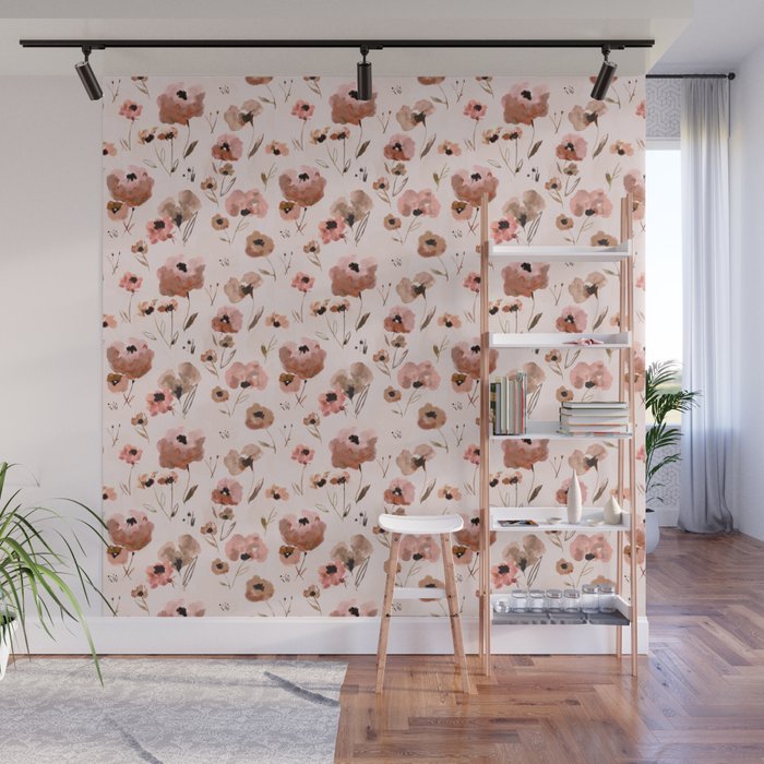 Farmhouse floral - pink Wall Mural Gallery Image 1