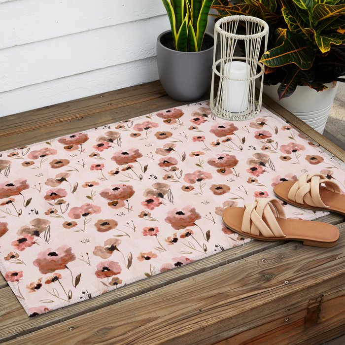Farmhouse floral - pink Outdoor Rug Gallery Image 2