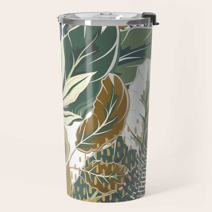 Wild Tropical Prints, Green and Gold Travel Mug Gallery Image 2