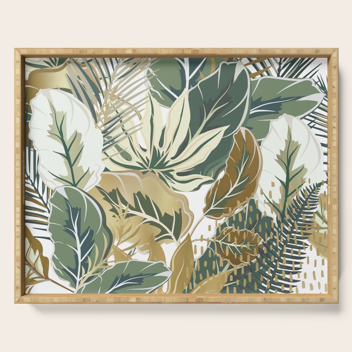 Wild Tropical Prints, Green and Gold Serving Tray Gallery Image 1