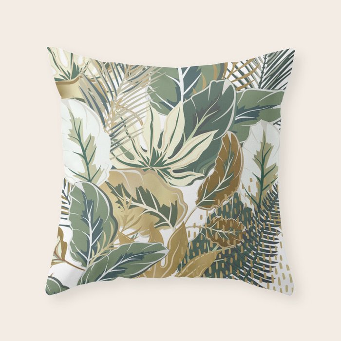 Wild Tropical Prints, Green and Gold Throw Pillow Gallery Image 1