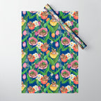 Spring Tulips with Cute Mouse - blue Wrapping Paper Gallery Image 1