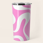 Retro Modern Soft Curves Abstract Pattern in Preppy Pink and White Travel Mug Gallery Image 1