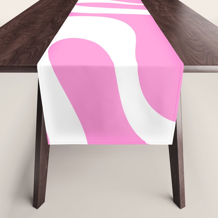 Retro Modern Soft Curves Abstract Pattern in Preppy Pink and White Table Runner Gallery Image 1