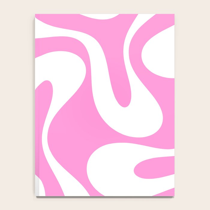 Retro Modern Soft Curves Abstract Pattern in Preppy Pink and White Notebook Gallery Image 4