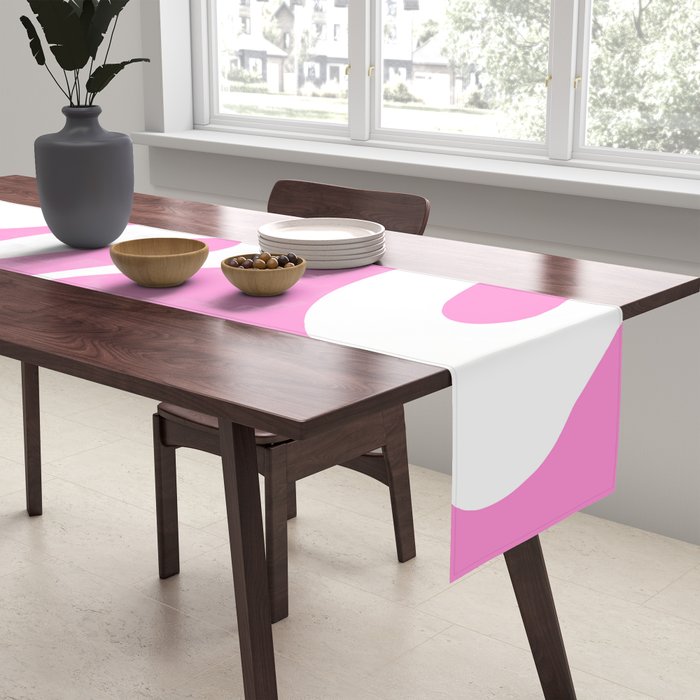 Retro Modern Soft Curves Abstract Pattern in Preppy Pink and White Table Runner Gallery Image 2