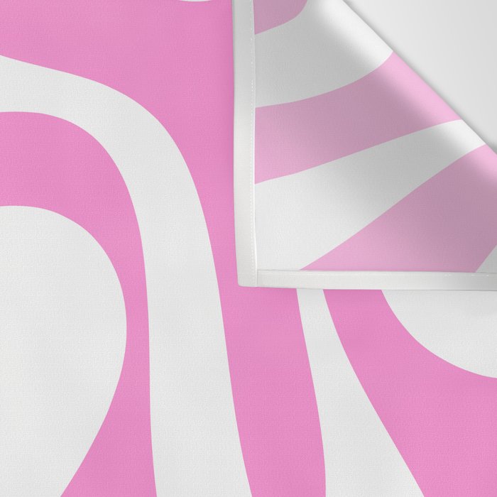 Retro Modern Soft Curves Abstract Pattern in Preppy Pink and White Wall Tapestry Gallery Image 3