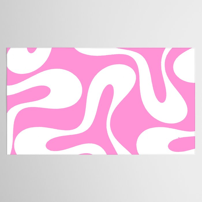 Retro Modern Soft Curves Abstract Pattern in Preppy Pink and White Tablecloth Gallery Image 2