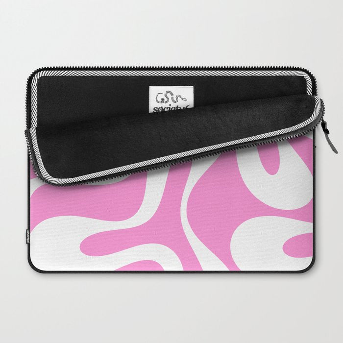 Retro Modern Soft Curves Abstract Pattern in Preppy Pink and White Laptop Sleeve Gallery Image 2