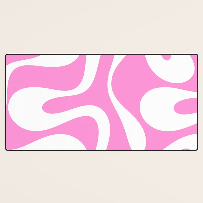 Retro Modern Soft Curves Abstract Pattern in Preppy Pink and White Desk Mat Gallery Image 3
