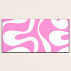 Retro Modern Soft Curves Abstract Pattern in Preppy Pink and White Desk Mat Gallery Image 3