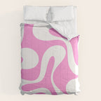 Retro Modern Soft Curves Abstract Pattern in Preppy Pink and White Comforter Gallery Image 6