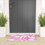 Retro Modern Soft Curves Abstract Pattern in Preppy Pink and White Welcome Mat Gallery Image 3