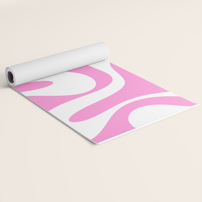 Retro Modern Soft Curves Abstract Pattern in Preppy Pink and White Yoga Mat Gallery Image 2
