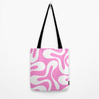 Retro Modern Soft Curves Abstract Pattern in Preppy Pink and White Tote Bag Gallery Image 2