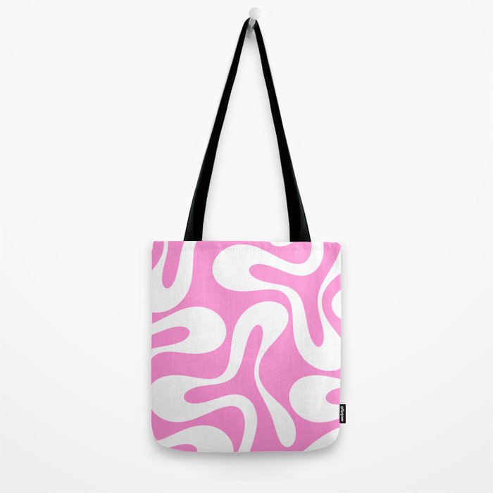 Retro Modern Soft Curves Abstract Pattern in Preppy Pink and White Tote Bag Gallery Image 2