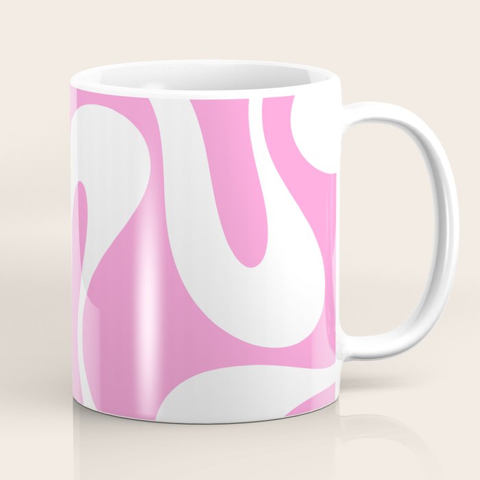Retro Modern Soft Curves Abstract Pattern in Preppy Pink and White Coffee Mug Gallery Image 1