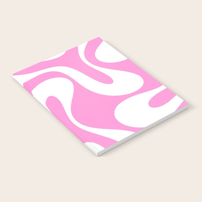 Retro Modern Soft Curves Abstract Pattern in Preppy Pink and White Notebook Gallery Image 2