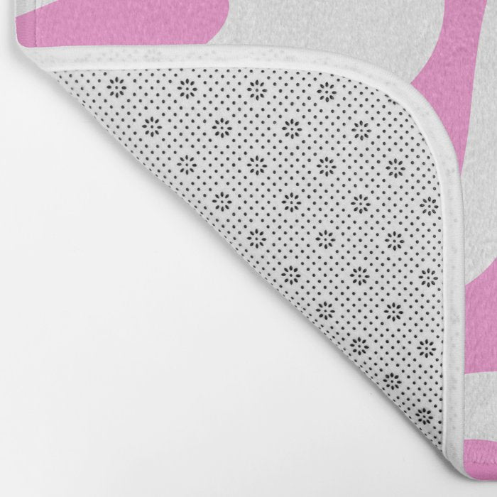 Retro Modern Soft Curves Abstract Pattern in Preppy Pink and White Bath Mat Gallery Image 2