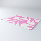 Retro Modern Soft Curves Abstract Pattern in Preppy Pink and White Rug Gallery Image 3