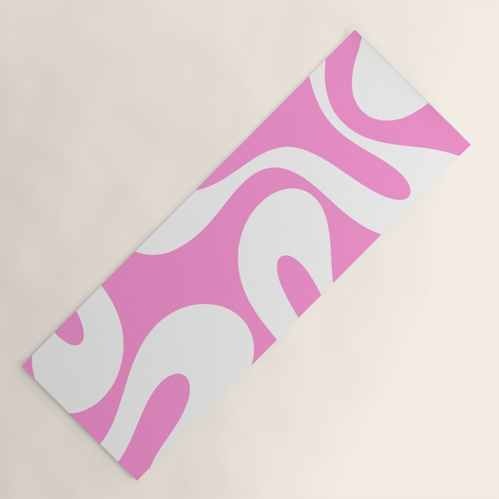 Retro Modern Soft Curves Abstract Pattern in Preppy Pink and White Yoga Mat Gallery Image 1