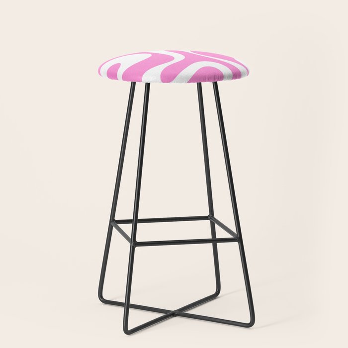 Retro Modern Soft Curves Abstract Pattern in Preppy Pink and White Stool Gallery Image 1