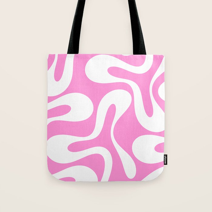 Retro Modern Soft Curves Abstract Pattern in Preppy Pink and White Tote Bag Gallery Image 1