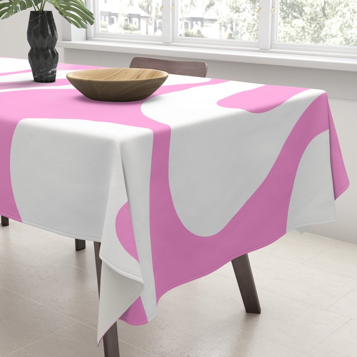Retro Modern Soft Curves Abstract Pattern in Preppy Pink and White Tablecloth Gallery Image 3