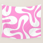 Retro Modern Soft Curves Abstract Pattern in Preppy Pink and White Wall Tapestry Gallery Image 4