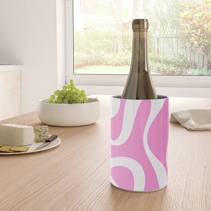 Retro Modern Soft Curves Abstract Pattern in Preppy Pink and White Wine Chiller Gallery Image 4