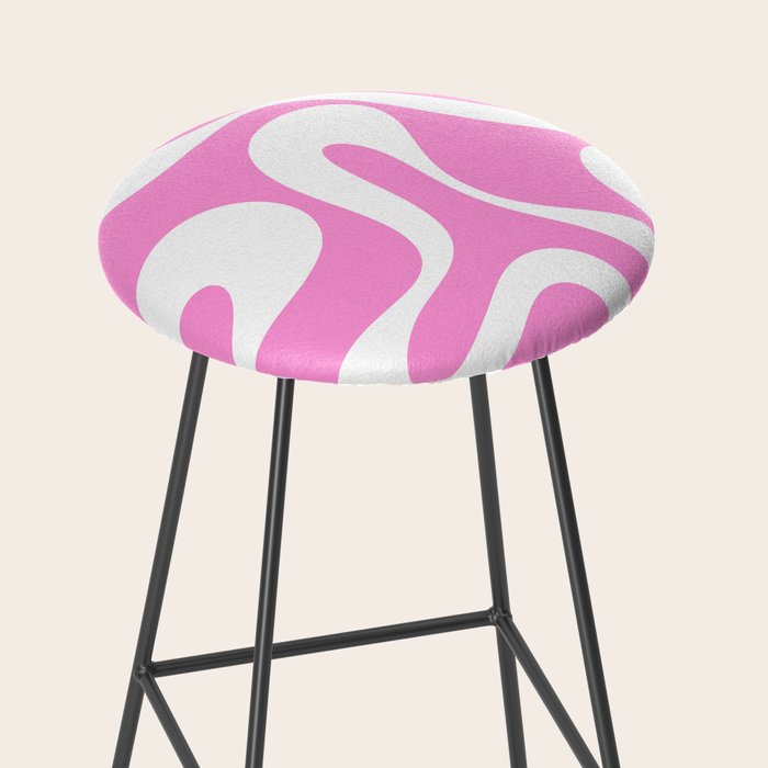 Retro Modern Soft Curves Abstract Pattern in Preppy Pink and White Stool Gallery Image 2