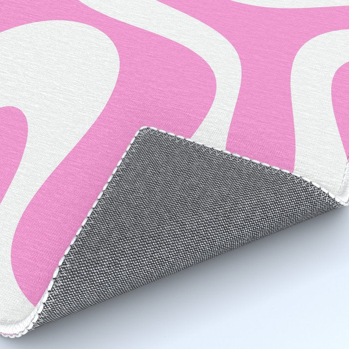 Retro Modern Soft Curves Abstract Pattern in Preppy Pink and White Rug Gallery Image 4