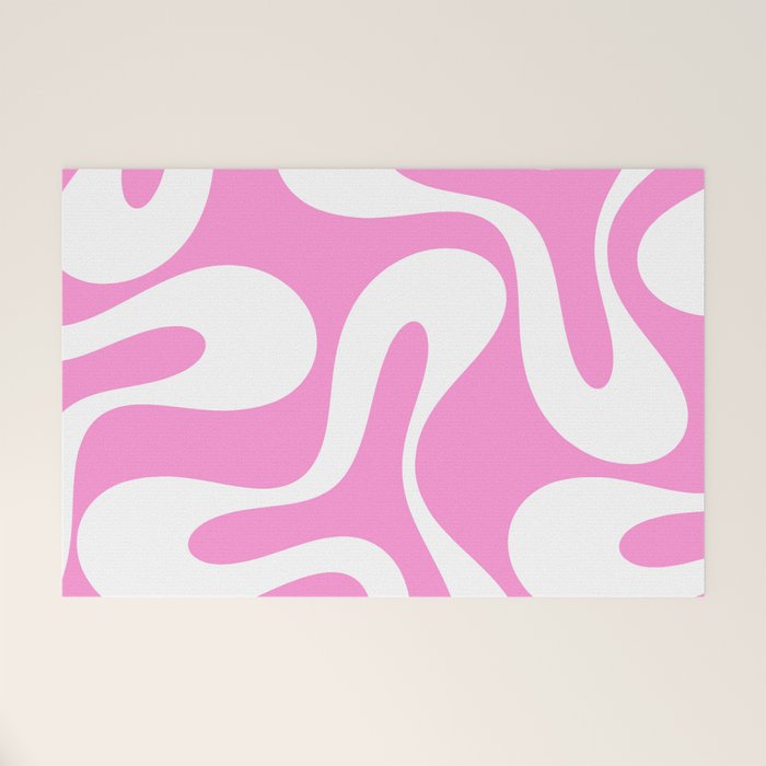 Retro Modern Soft Curves Abstract Pattern in Preppy Pink and White Welcome Mat Gallery Image 1