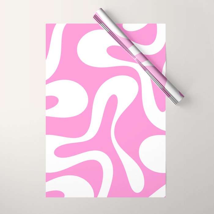 Retro Modern Soft Curves Abstract Pattern in Preppy Pink and White Wrapping Paper Gallery Image 1