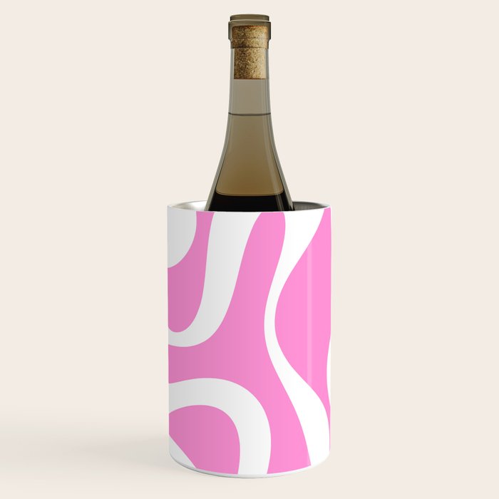 Retro Modern Soft Curves Abstract Pattern in Preppy Pink and White Wine Chiller Gallery Image 1