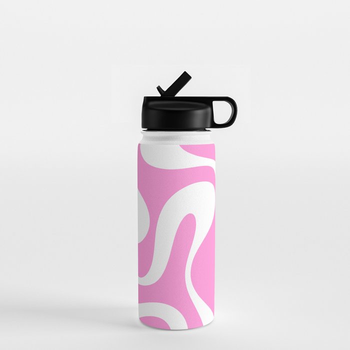 Retro Modern Soft Curves Abstract Pattern in Preppy Pink and White Water Bottle Gallery Image 1