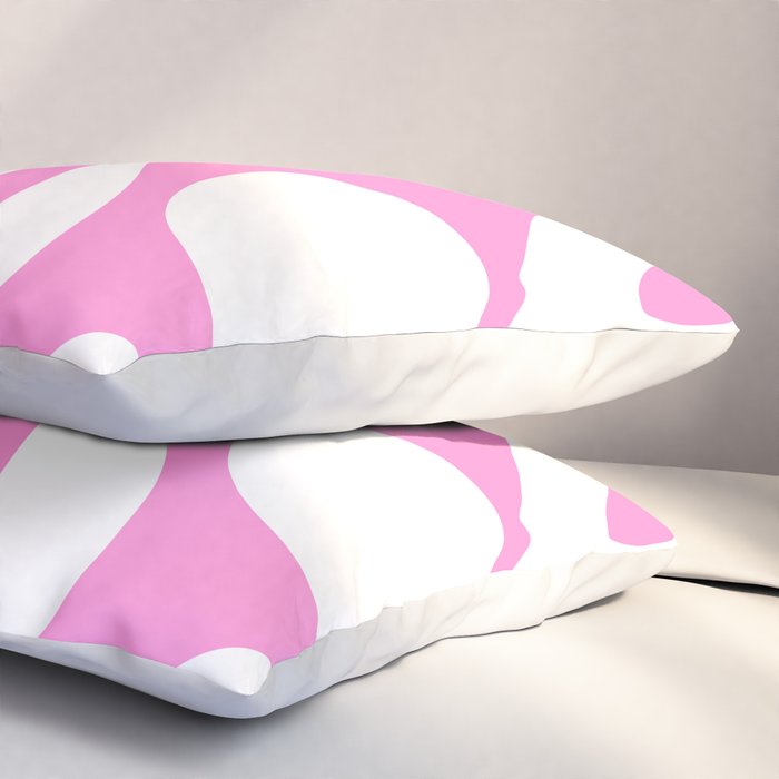 Retro Modern Soft Curves Abstract Pattern in Preppy Pink and White Pillow Sham Gallery Image 3