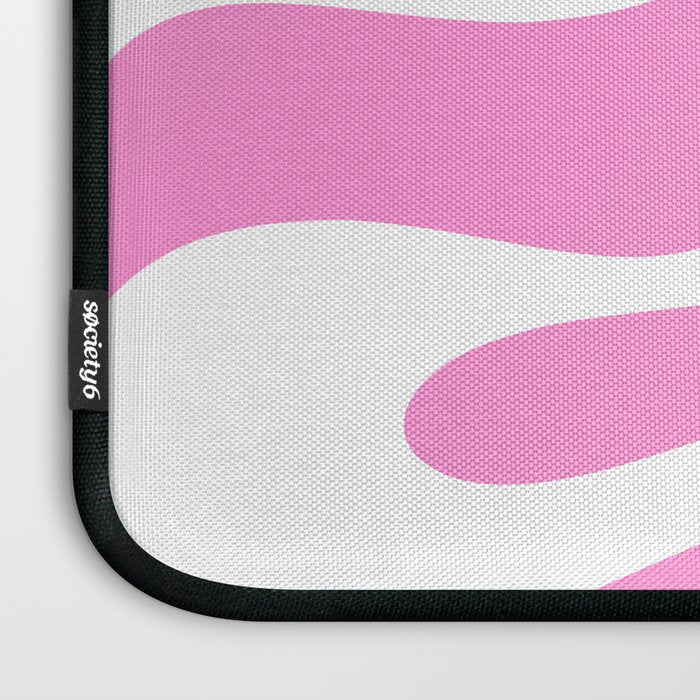 Retro Modern Soft Curves Abstract Pattern in Preppy Pink and White Laptop Sleeve Gallery Image 3