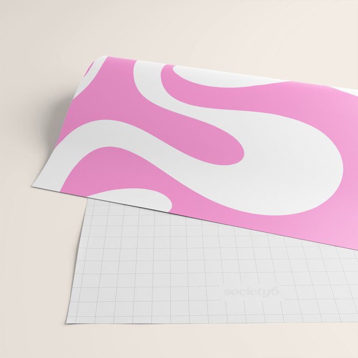 Retro Modern Soft Curves Abstract Pattern in Preppy Pink and White Wrapping Paper Gallery Image 2