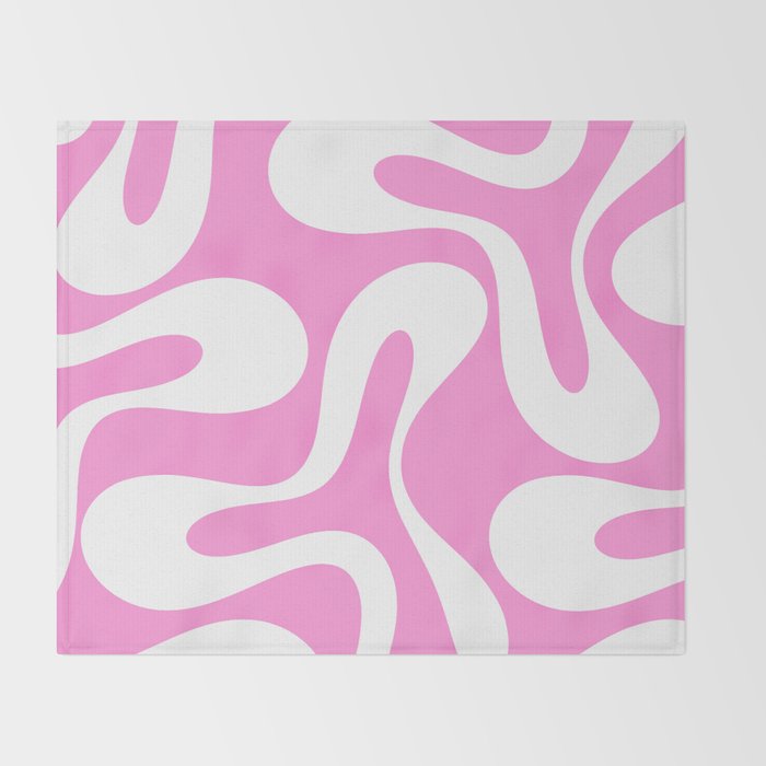 Retro Modern Soft Curves Abstract Pattern in Preppy Pink and White Throw Blanket Gallery Image 2