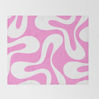 Retro Modern Soft Curves Abstract Pattern in Preppy Pink and White Throw Blanket Gallery Image 2