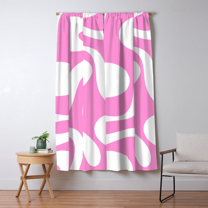 Retro Modern Soft Curves Abstract Pattern in Preppy Pink and White Window Curtain Gallery Image 1